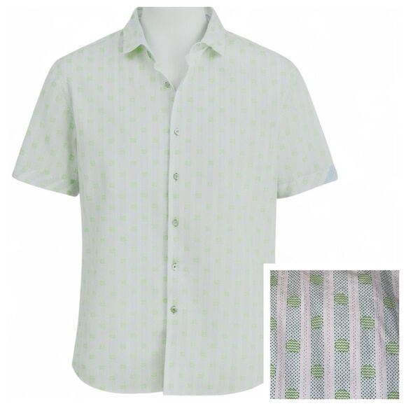 Robert Graham Men’s Green Dot Stripe Short Sleeve Button Up Shirt Size L - Picture 1 of 5